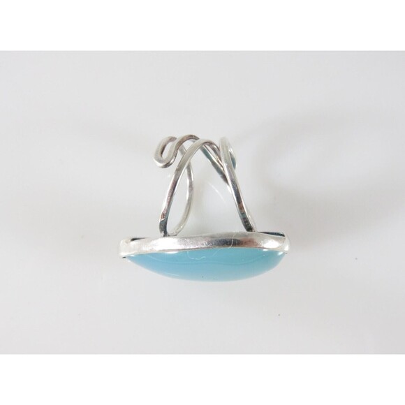 Boho Fun Sky Blue Large Polished Glass Silver Plate Adjustable Ring - Picture 3 of 5